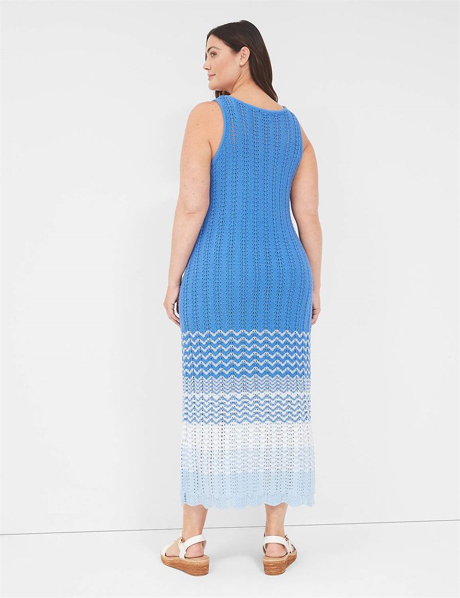Women Lane Bryant Sleeveless Scoop-Neck Midi Sweater Knitted Dress Blue | LPS2534EY