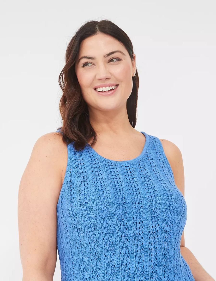 Women Lane Bryant Sleeveless Scoop-Neck Midi Sweater Knitted Dress Blue | LPS2534EY