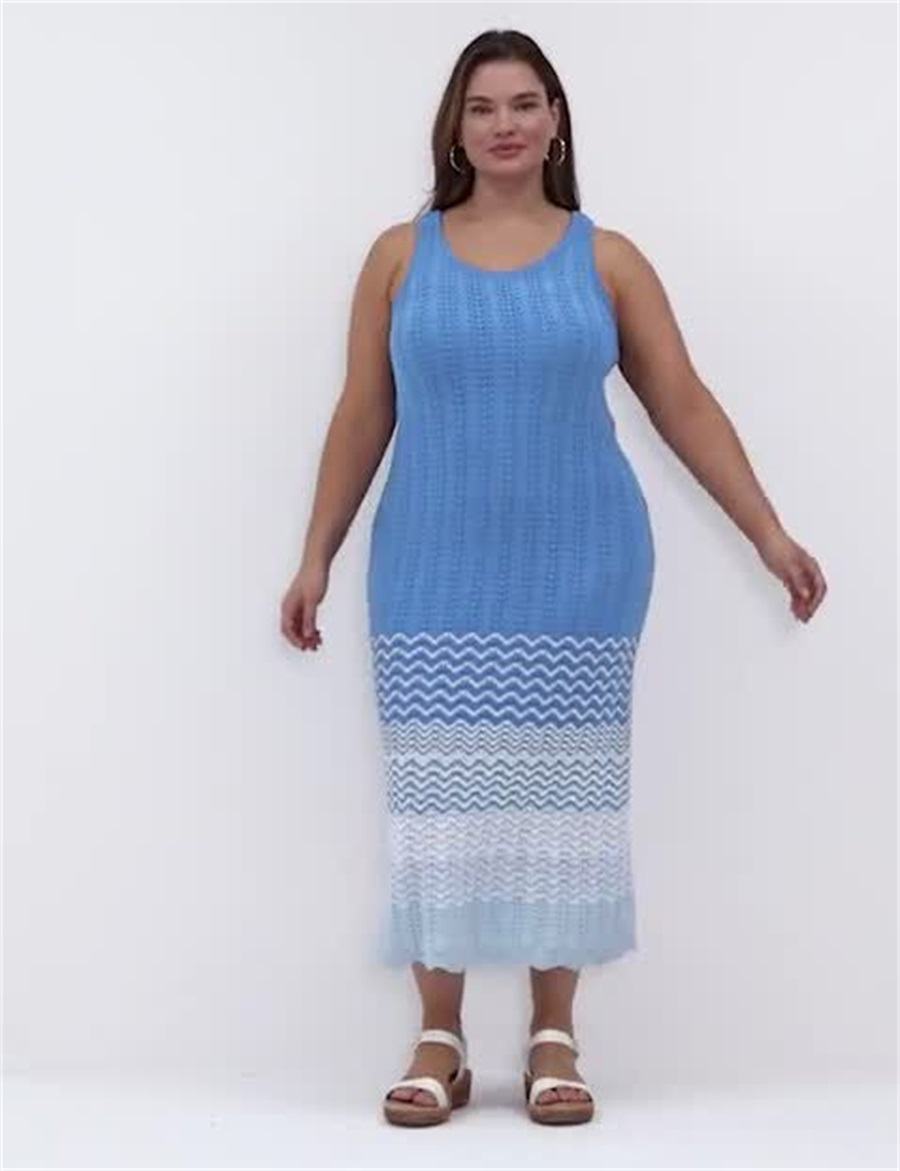 Women Lane Bryant Sleeveless Scoop-Neck Midi Sweater Knitted Dress Blue | LPS2534EY