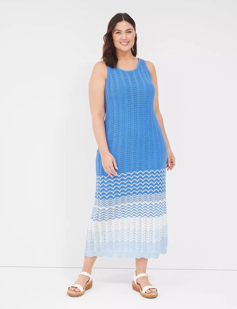 Women Lane Bryant Sleeveless Scoop-Neck Midi Sweater Knitted Dress Blue | LPS2534EY