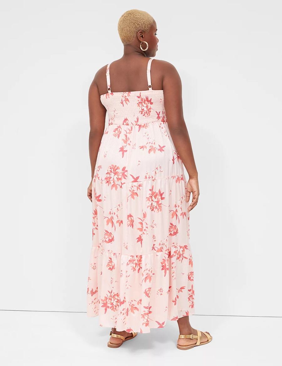 Women Lane Bryant Sleeveless Tiered Maxi Dress White Pink | LDU6286XL