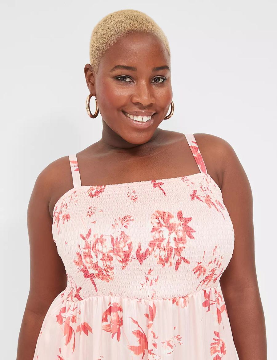 Women Lane Bryant Sleeveless Tiered Maxi Dress White Pink | LDU6286XL