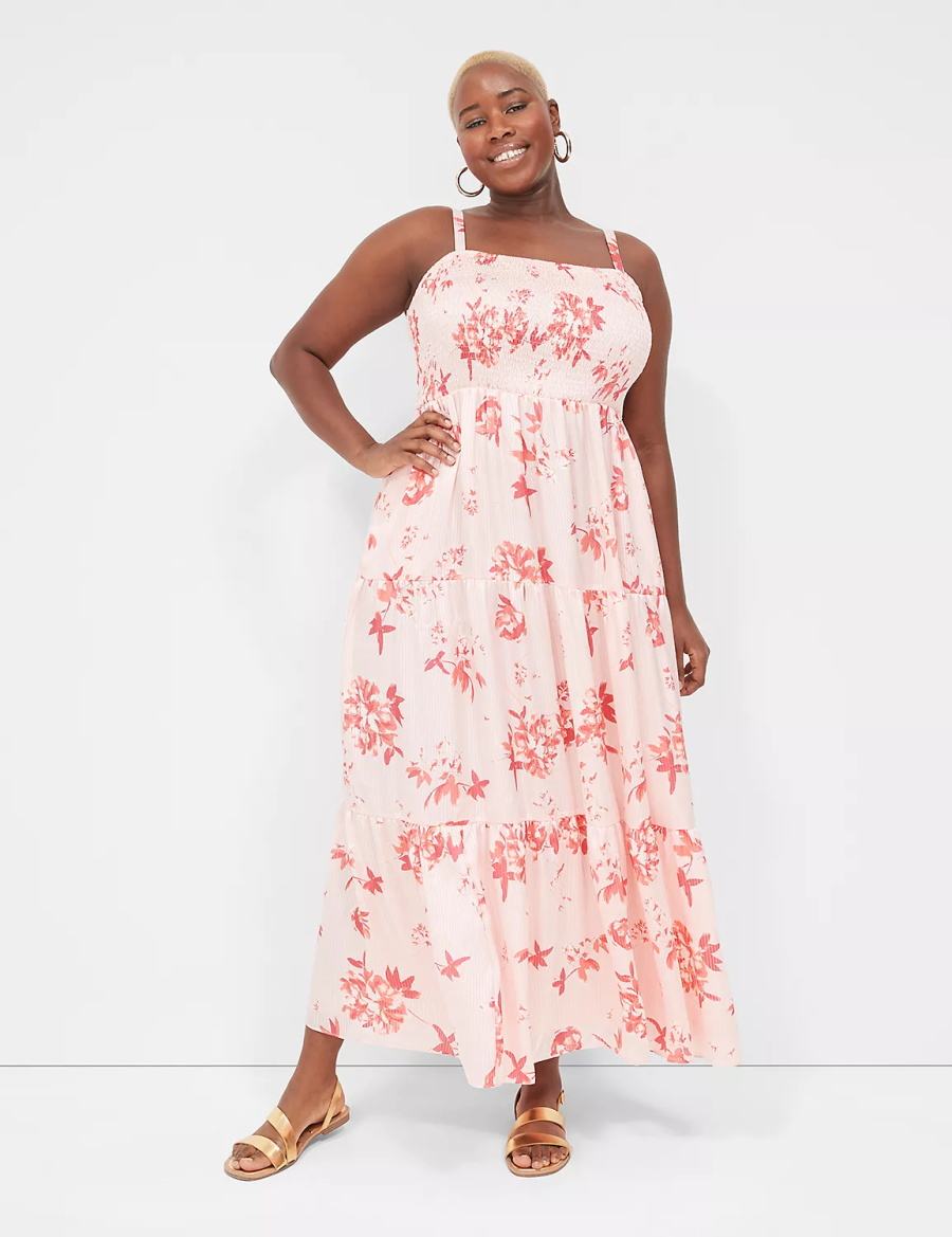 Women Lane Bryant Sleeveless Tiered Maxi Dress White Pink | LDU6286XL