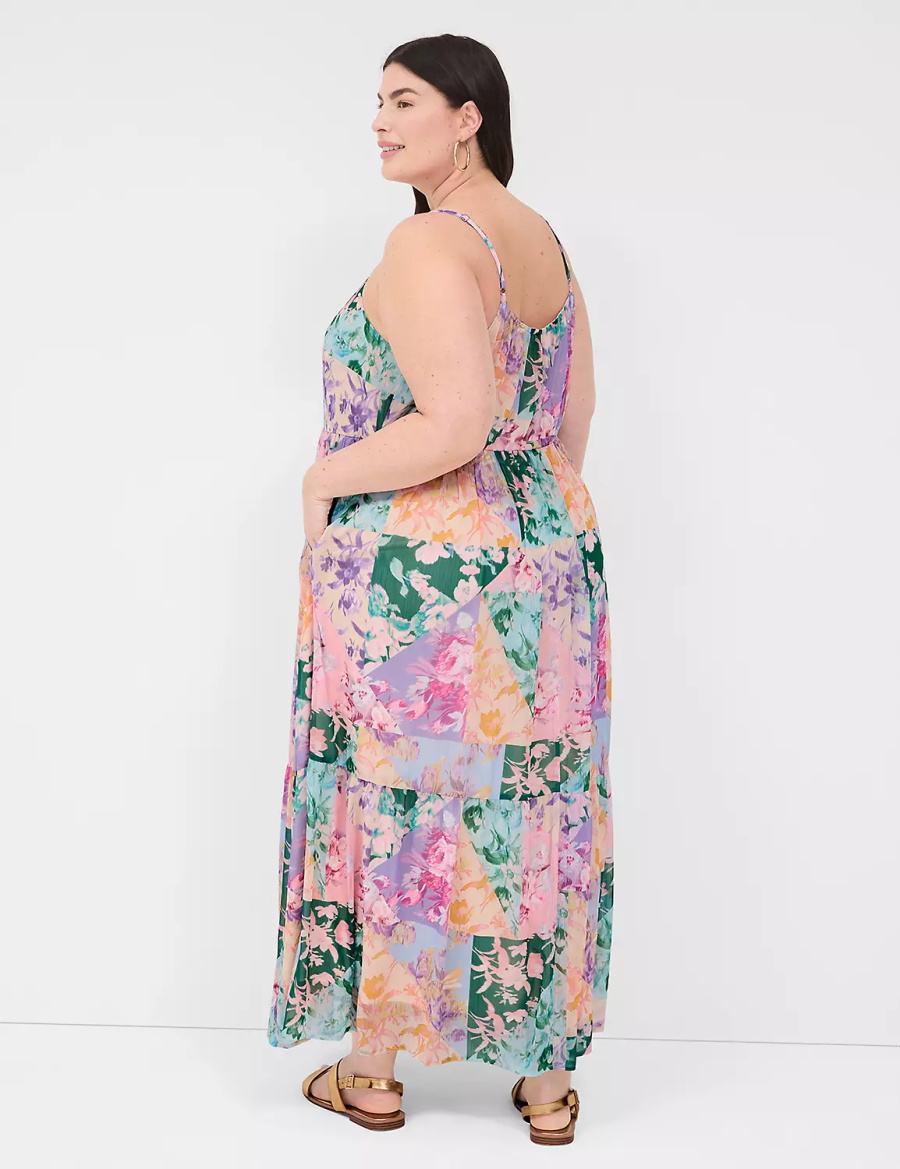 Women Lane Bryant Sleeveless V-Neck Tiered Maxi Dress Multicolor | BIC9248NO