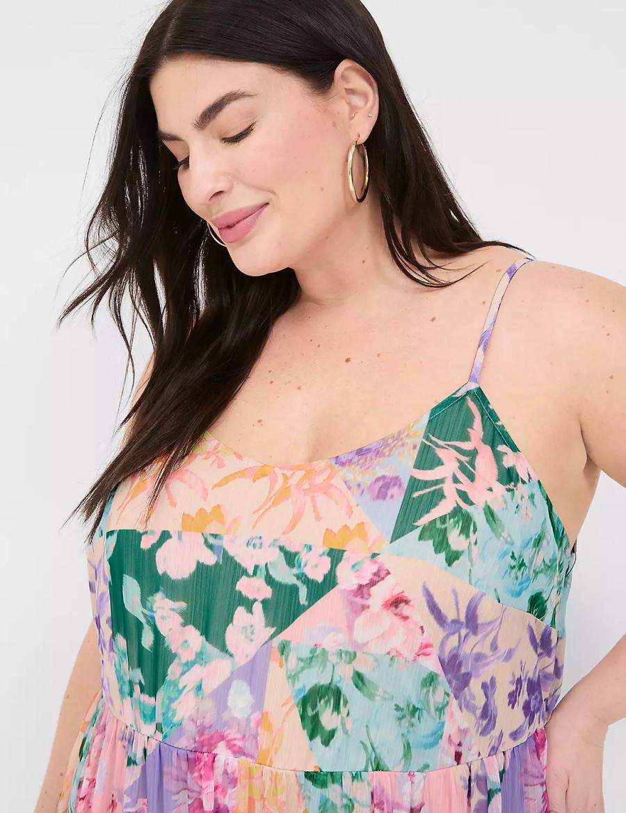 Women Lane Bryant Sleeveless V-Neck Tiered Maxi Dress Multicolor | BIC9248NO