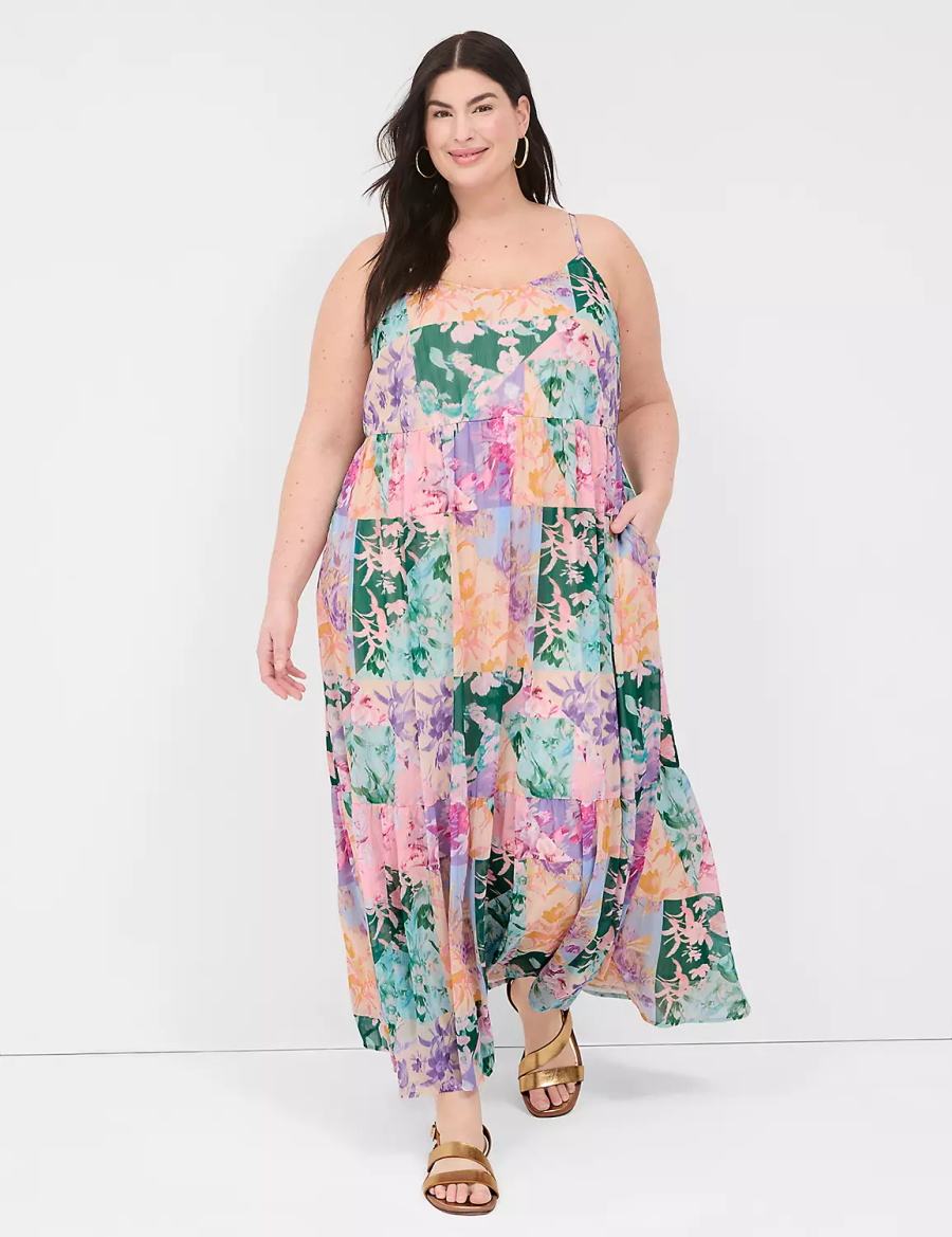 Women Lane Bryant Sleeveless V-Neck Tiered Maxi Dress Multicolor | BIC9248NO