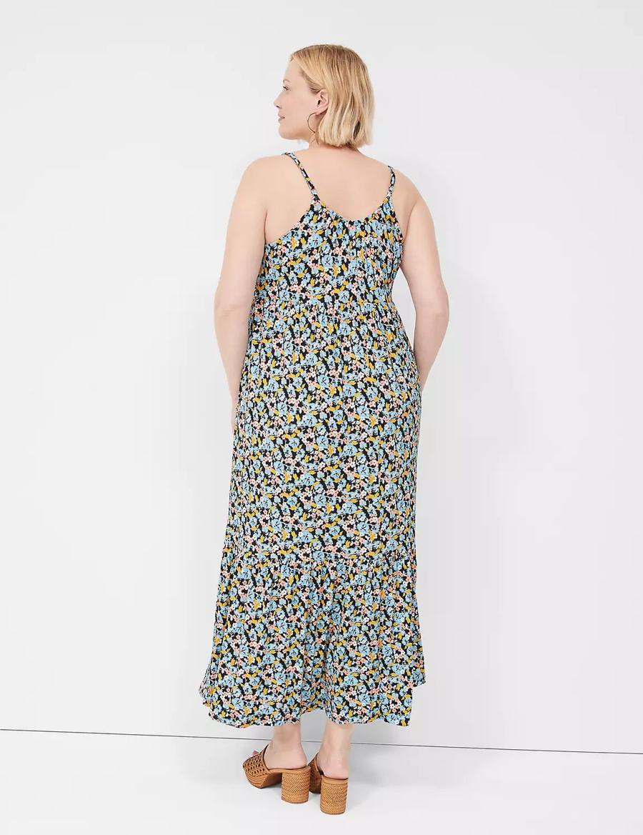Women Lane Bryant Sleeveless V-Neck Tiered Casual Dress Blue Multicolor | RAJ4327FL