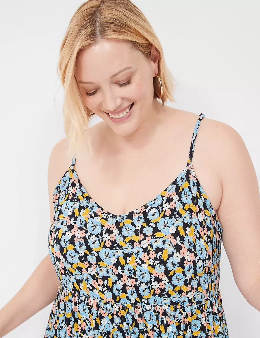 Women Lane Bryant Sleeveless V-Neck Tiered Casual Dress Blue Multicolor | RAJ4327FL