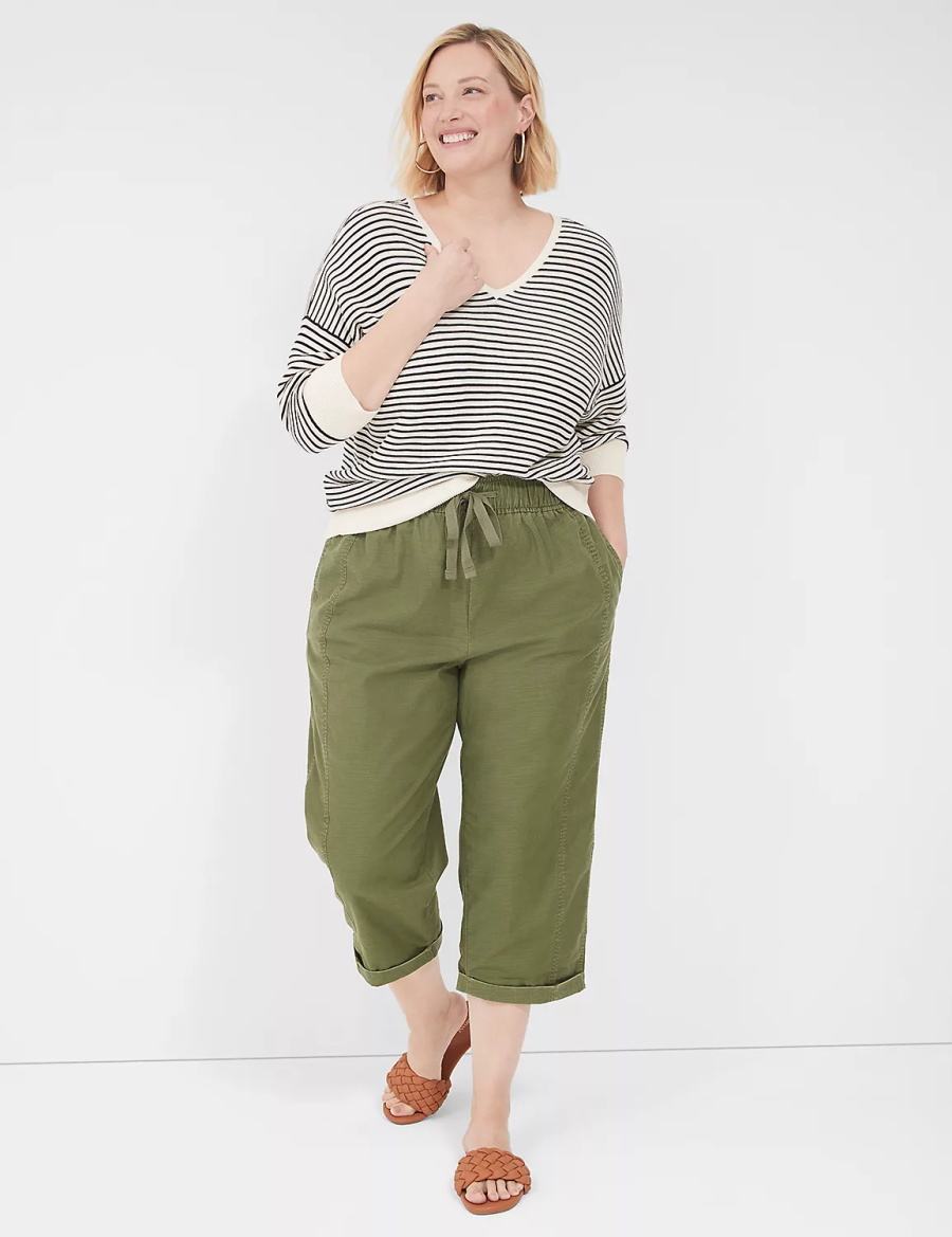 Women Lane Bryant Slub Pull-On Crop Pants Green | JOE1391UE