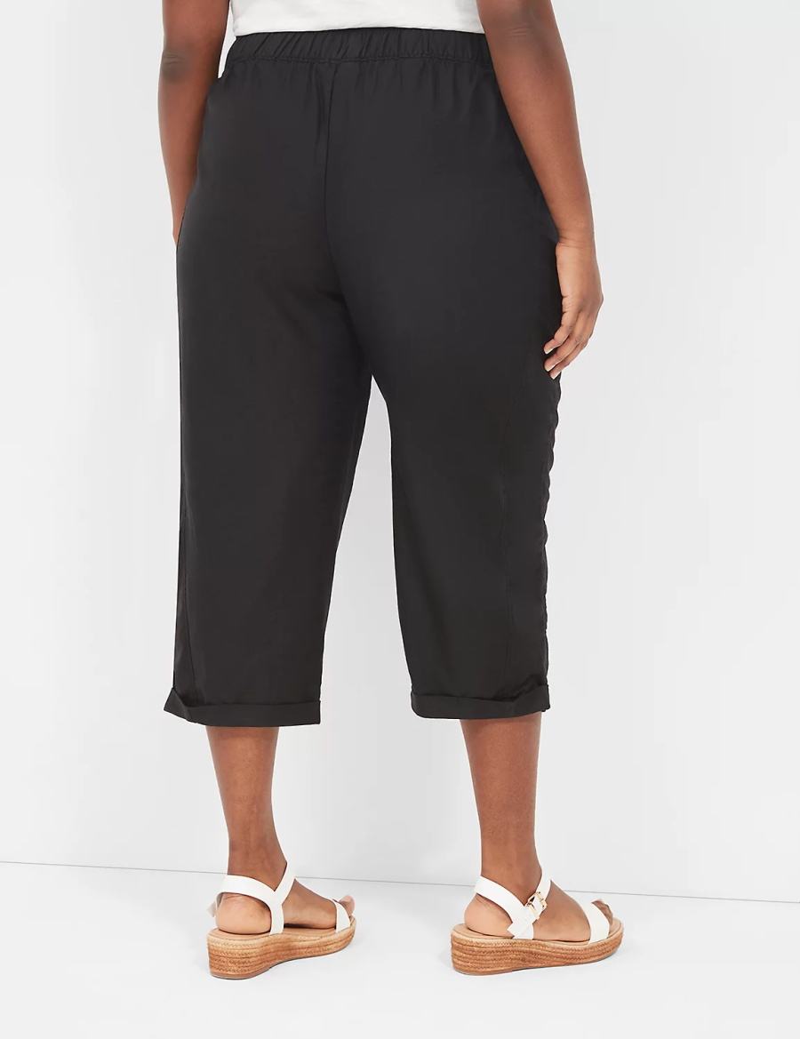 Women Lane Bryant Slub Pull-On Crop Pants Black | PQR3438WD