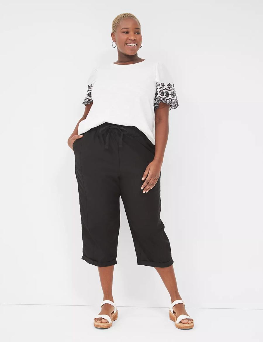 Women Lane Bryant Slub Pull-On Crop Pants Black | PQR3438WD