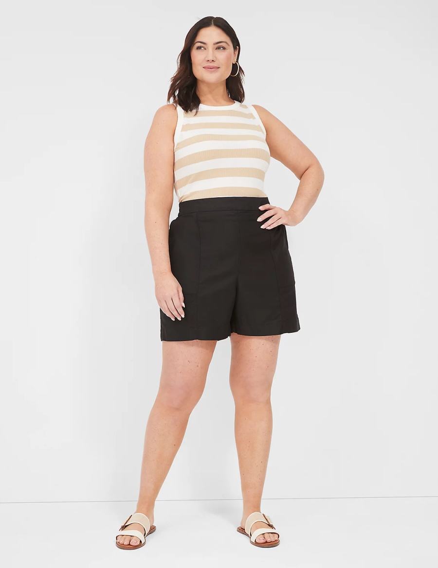 Women Lane Bryant Slub Pull-On Shorts Black | GBA3981HP