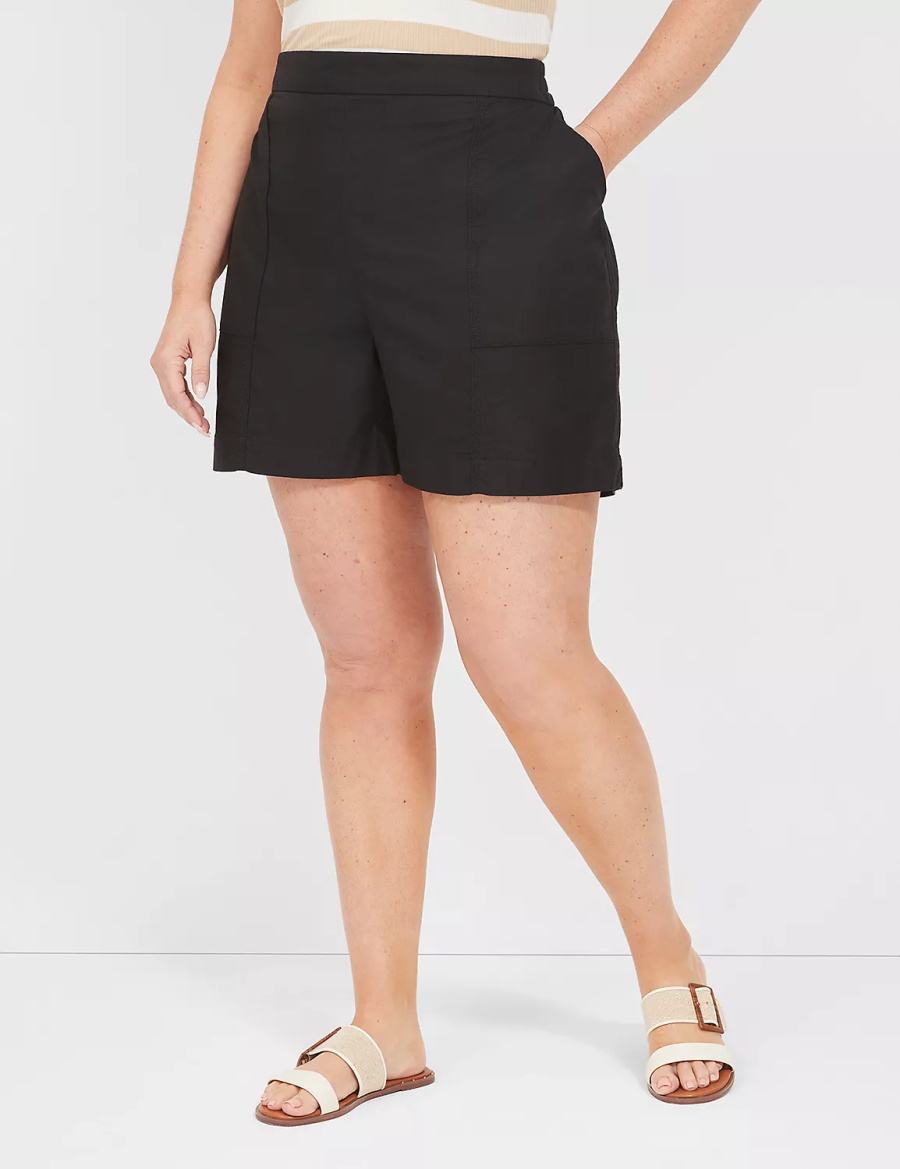 Women Lane Bryant Slub Pull-On Shorts Black | GBA3981HP