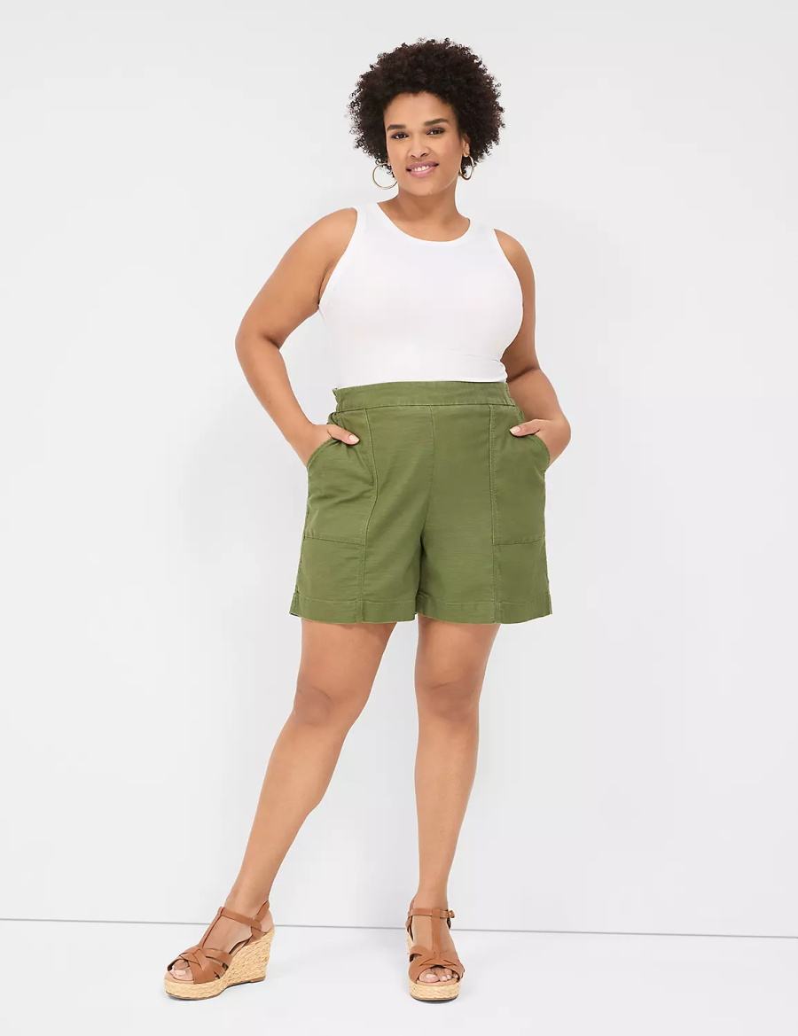 Women Lane Bryant Slub Pull-On Shorts Green | ODZ3665YF