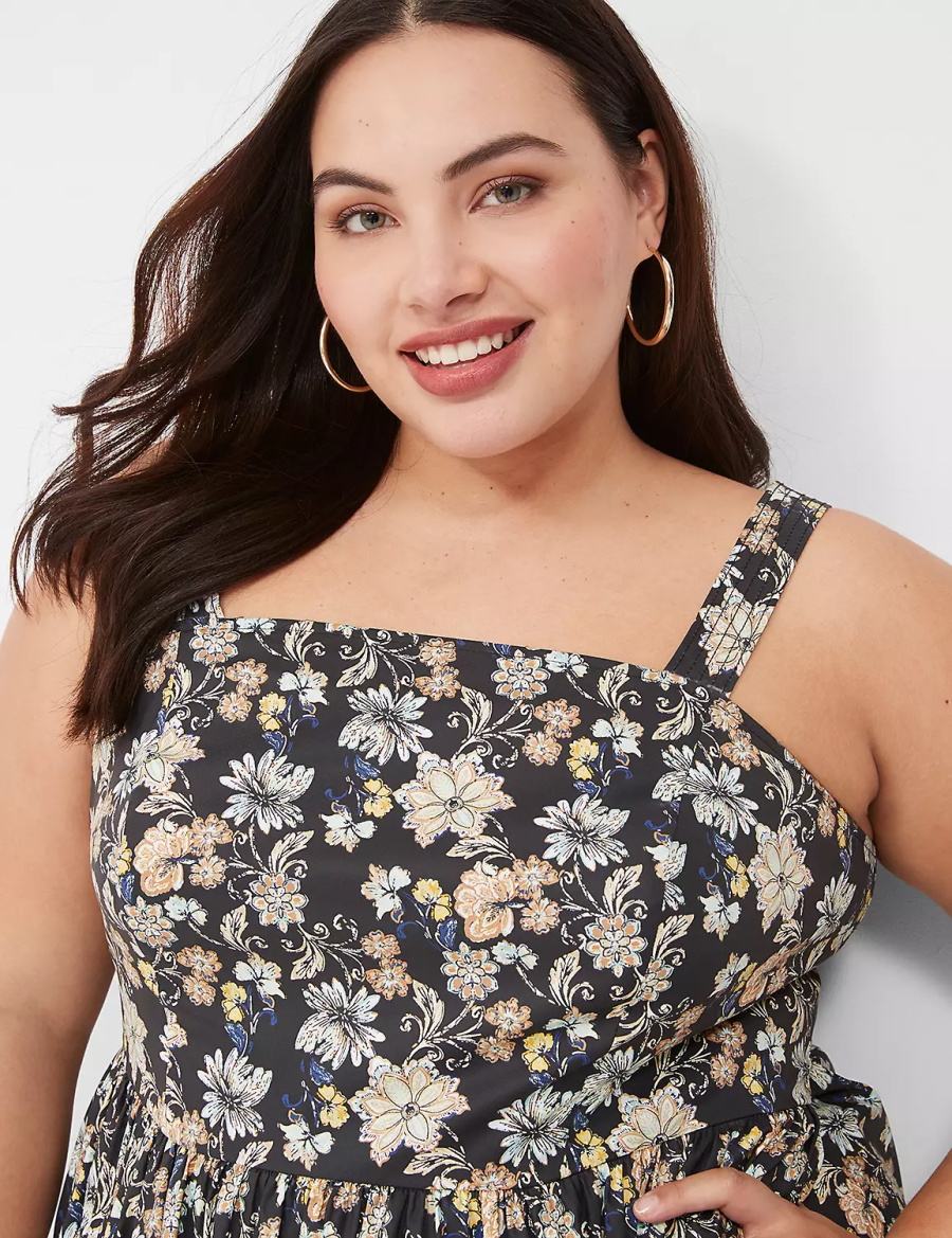 Women Lane Bryant Smocked-Back Pleated Midi Dress Yellow Black | ZXJ9759RF