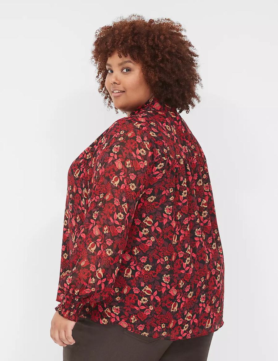 Women Lane Bryant Smocked-Shoulder Popover Blouse Red | DOQ5351FX