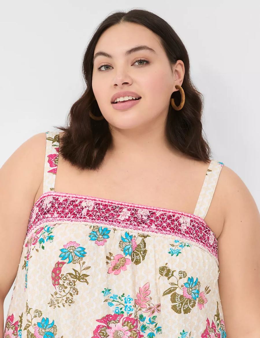 Women Lane Bryant Smocked Square-Neck Maxi Dress White Multicolor | AWC2555DI