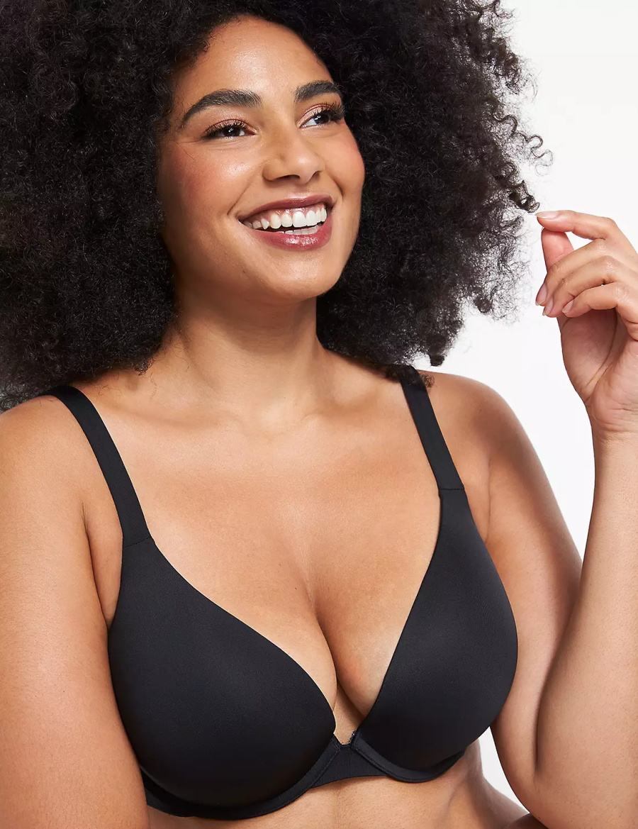 Women Lane Bryant Smooth Boost Plunge Bralettes Black | VHQ2739VI