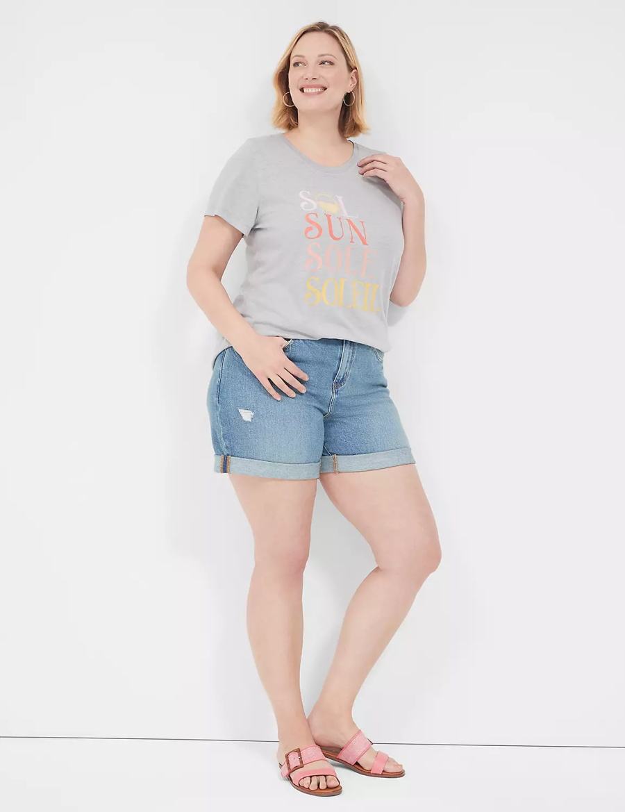 Women Lane Bryant Sol Sun Graphic Tee T Shirts Grey | JQU6676QG