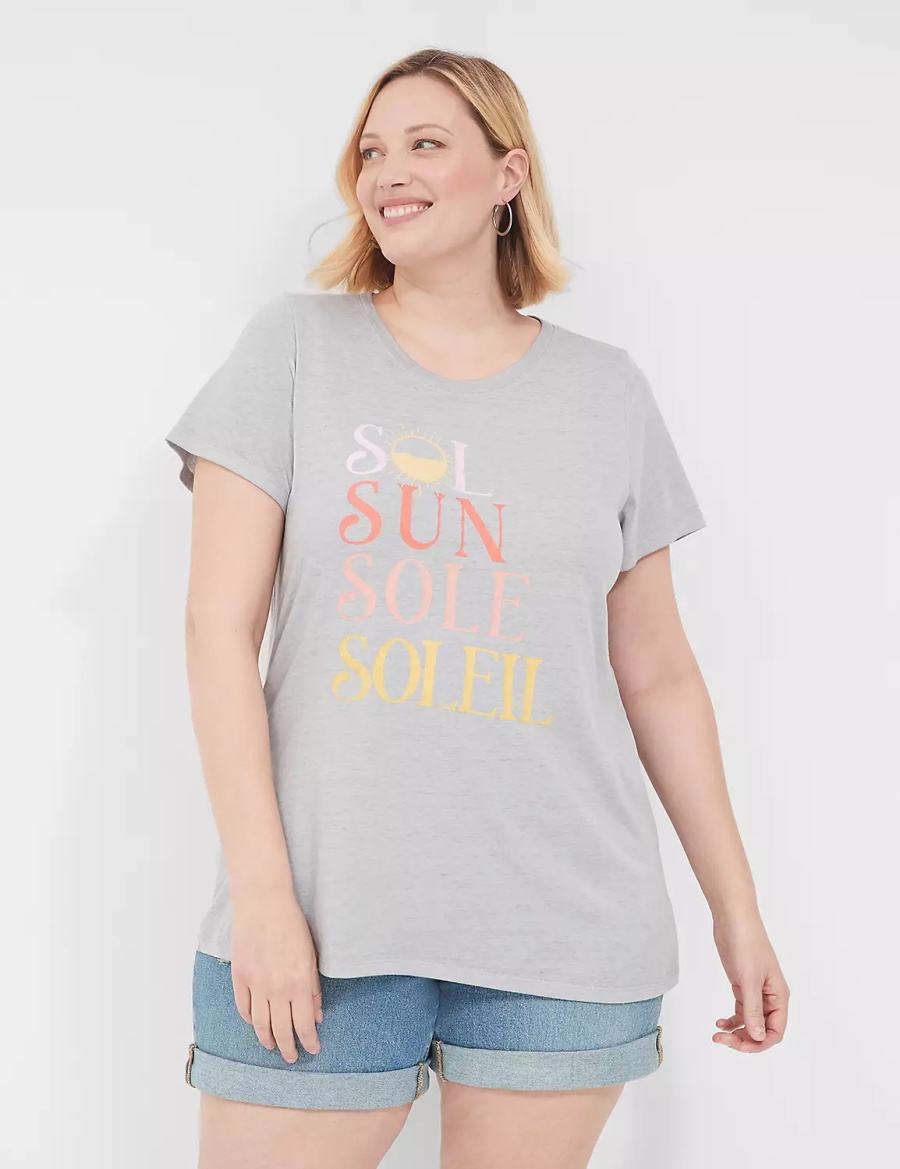Women Lane Bryant Sol Sun Graphic Tee T Shirts Grey | JQU6676QG