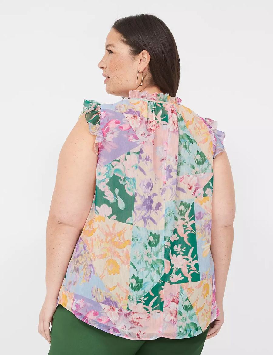 Women Lane Bryant Split-Neck Popover Tank Top Green Multicolor | IMI5965VR