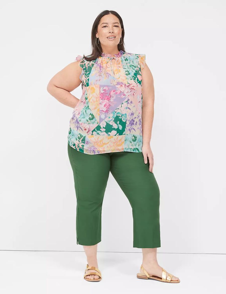 Women Lane Bryant Split-Neck Popover Tank Top Green Multicolor | IMI5965VR