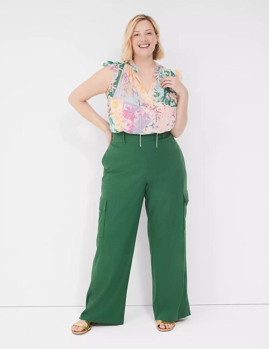 Women Lane Bryant Split-Neck Popover Tank Top Green Multicolor | IMI5965VR