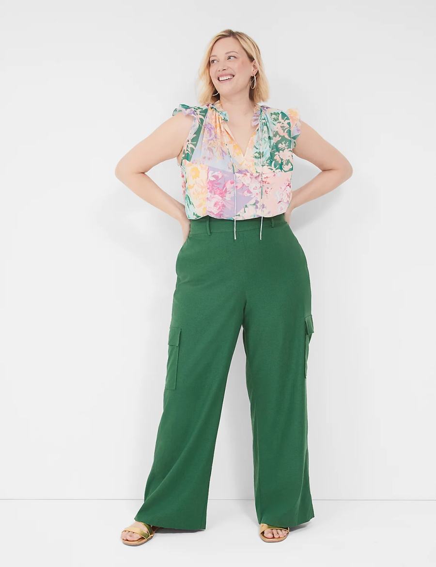 Women Lane Bryant Split-Neck Popover Tank Top Green Multicolor | IMI5965VR