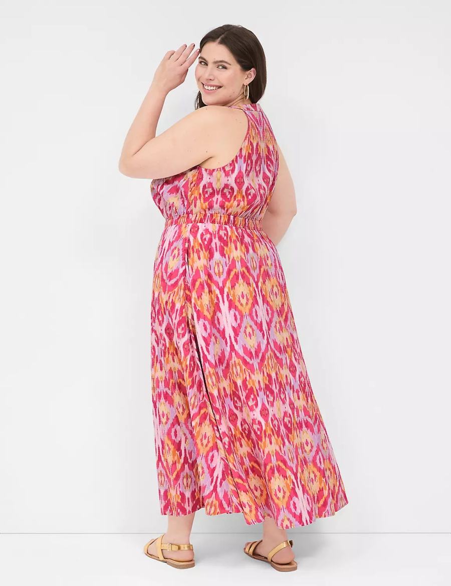 Women Lane Bryant Split-Neck Tie-Waist Maxi Dress Pink | TEC489FD