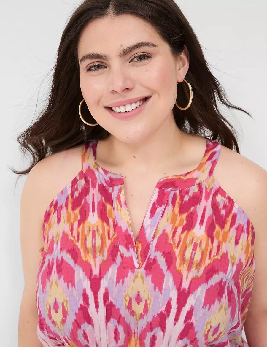 Women Lane Bryant Split-Neck Tie-Waist Maxi Dress Pink | TEC489FD