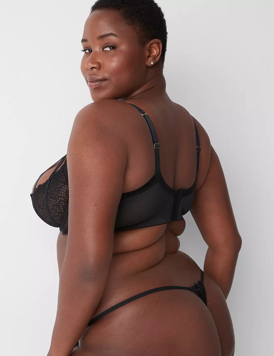 Women Lane Bryant Split Gusset Thong Panty Black | TNG8830MK