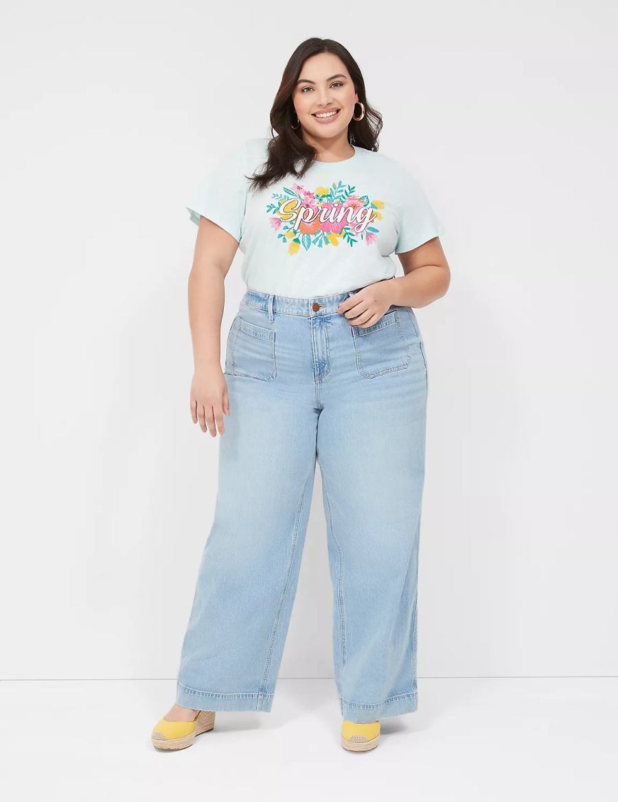 Women Lane Bryant Spring Graphic Tee T Shirts Blue | XBH1961HG