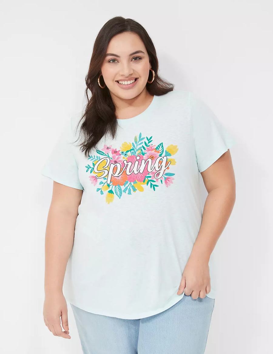 Women Lane Bryant Spring Graphic Tee T Shirts Blue | XBH1961HG