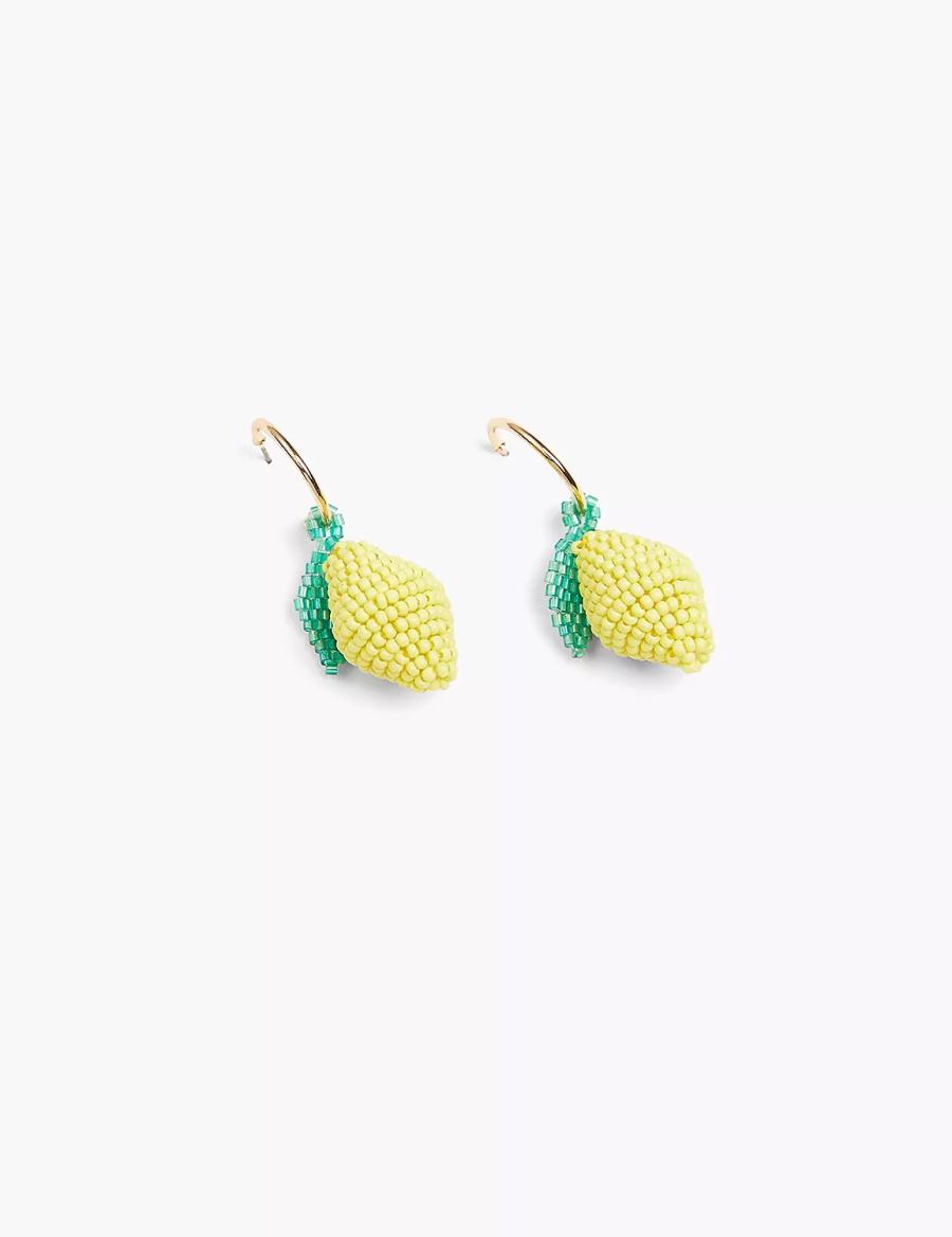 Women Lane Bryant Spring Whimsy Beaded Lemon Hoop Earrings Gold | XVS581RJ