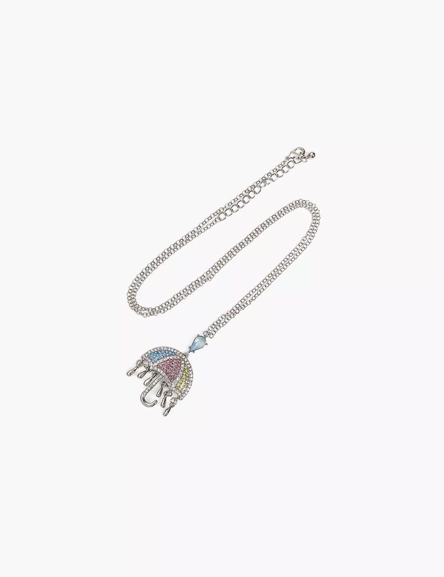 Women Lane Bryant Spring Whimsy Pave Umbrella Pendant Necklace Silver | IMX8171IW