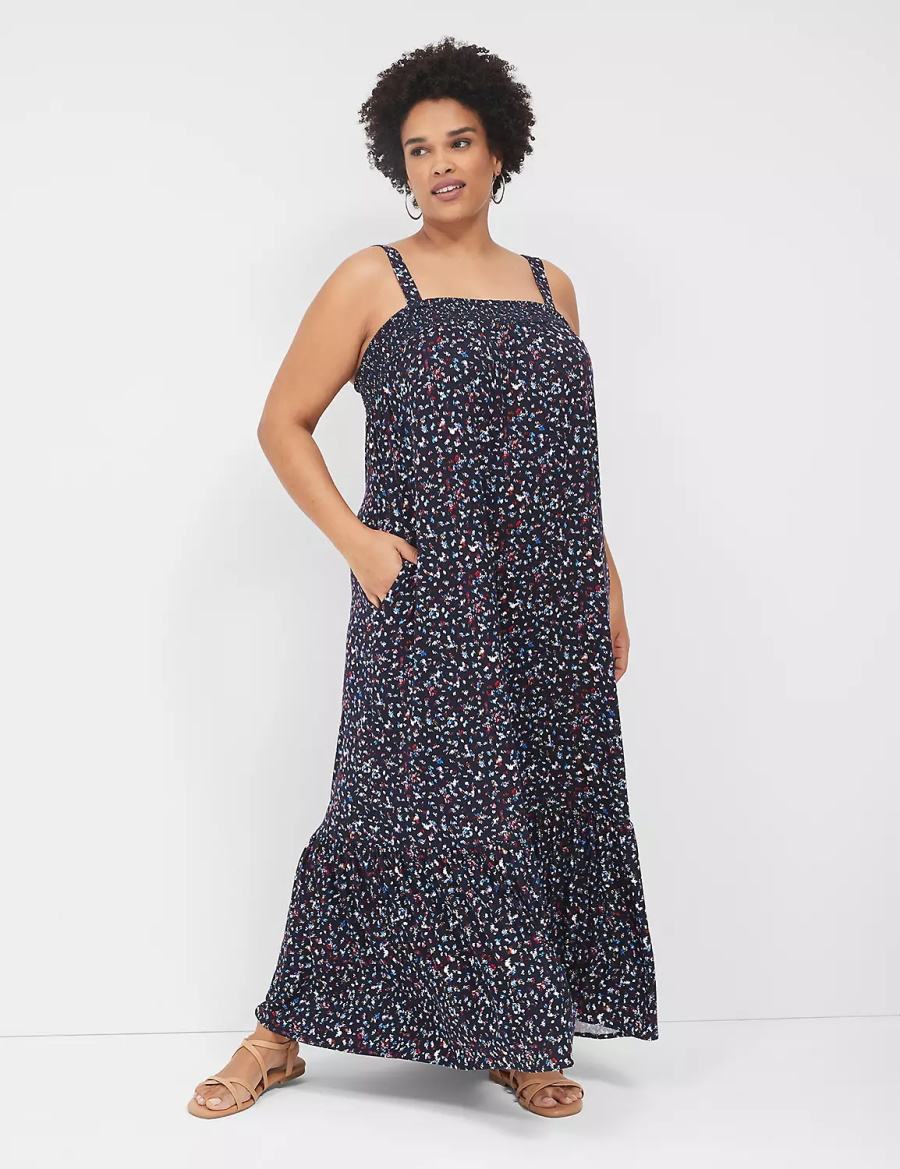 Women Lane Bryant Square-Neck Convertible-Strap Maxi Dress Dark Blue | VVR8425ZL