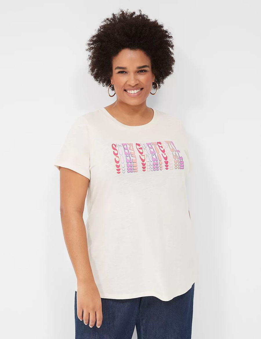 Women Lane Bryant Stay Grateful Graphic Tee T Shirts White | OOY7464LM