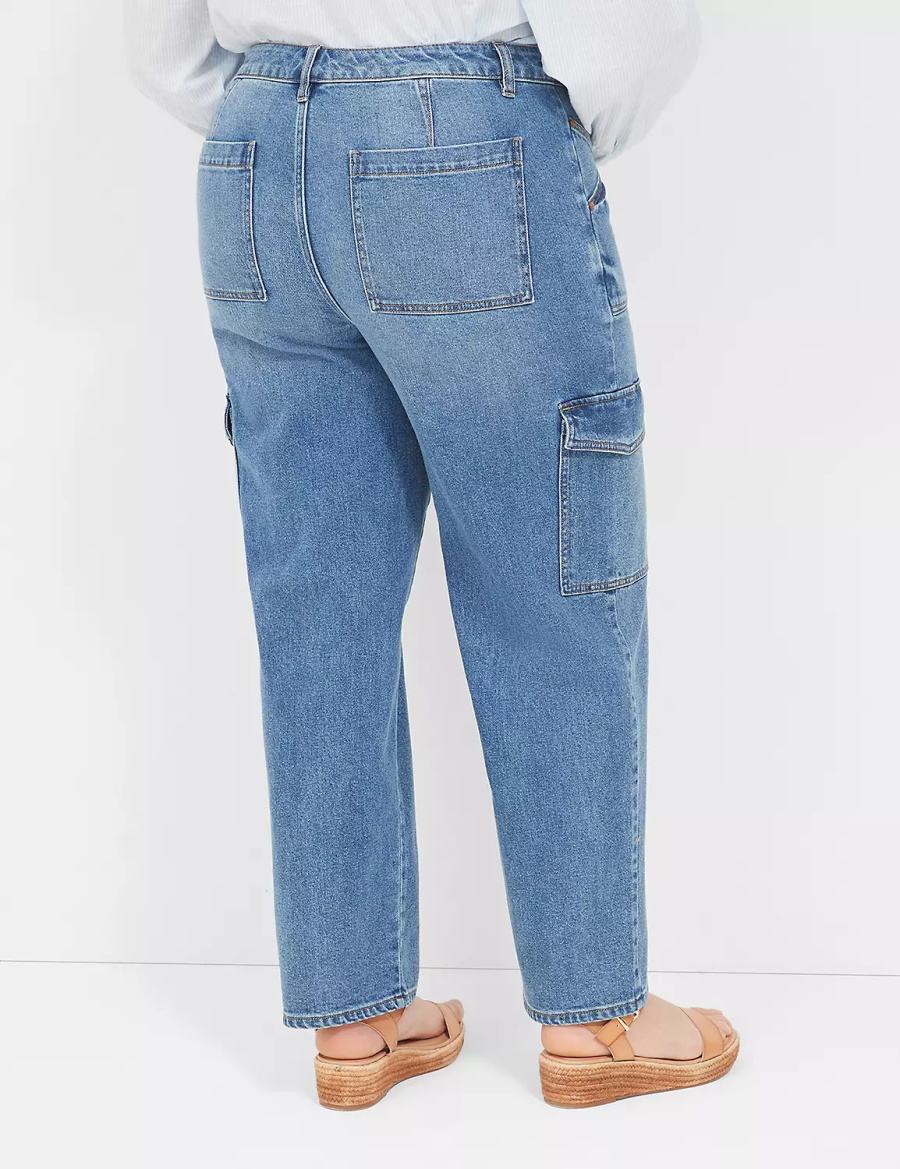 Women Lane Bryant Straight Cargo Jeans Blue | IEX347GS