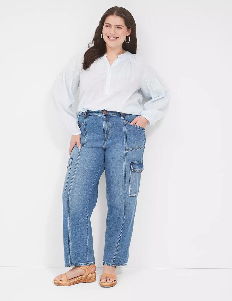 Women Lane Bryant Straight Cargo Jeans Blue | IEX347GS