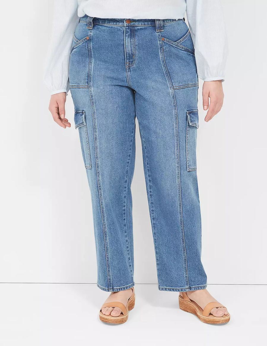 Women Lane Bryant Straight Cargo Jeans Blue | IEX347GS