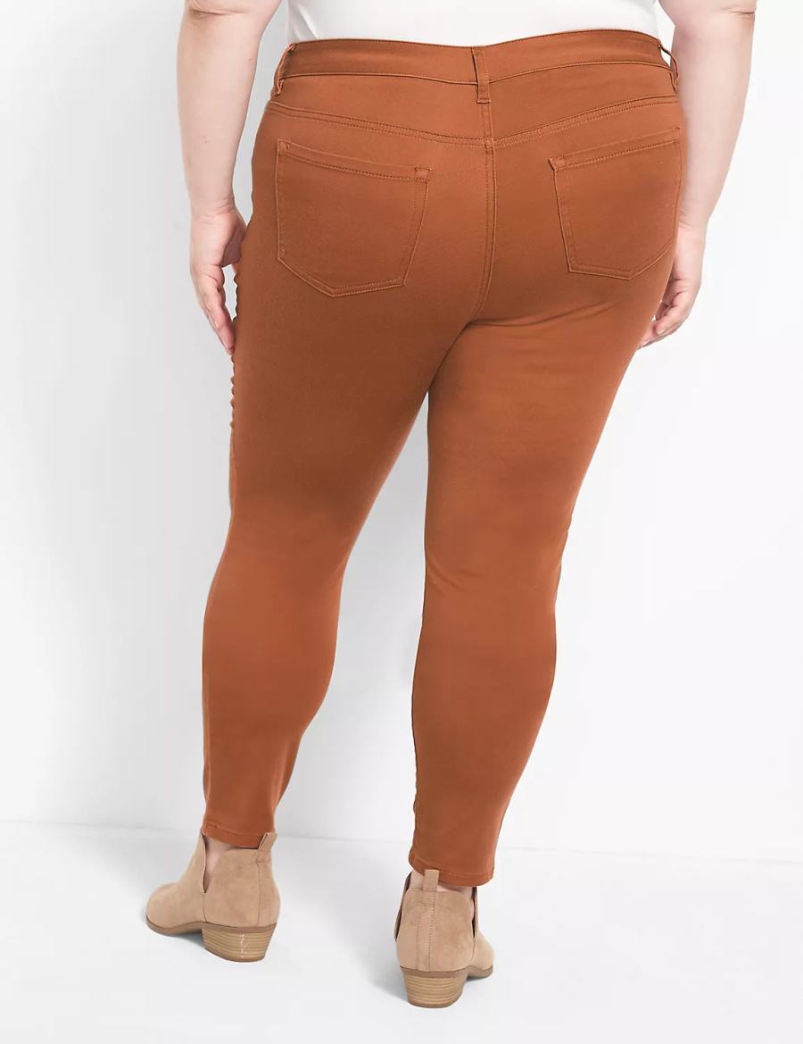 Women Lane Bryant Straight Fit 5-Pocket Sateen Skinny Pants Brown | AON2648BU