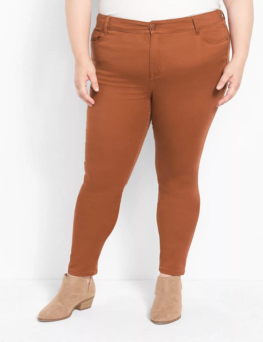Women Lane Bryant Straight Fit 5-Pocket Sateen Skinny Pants Brown | AON2648BU