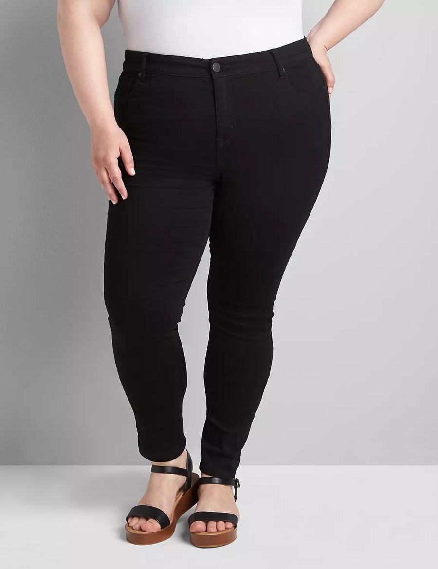 Women Lane Bryant Straight Fit High-Rise Sateen Skinny Jeans Black | BOB4996FF