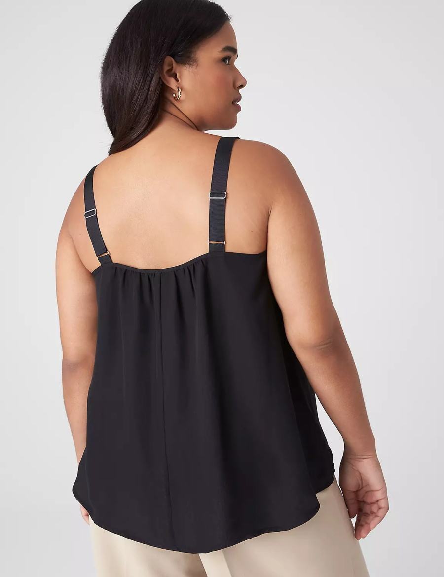 Women Lane Bryant Straight Hem Cami With Grosgrain Ribbon Straps Tank Top Black | ALU9978XD