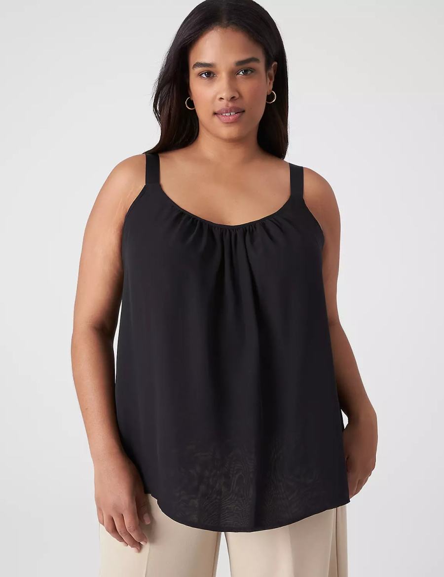 Women Lane Bryant Straight Hem Cami With Grosgrain Ribbon Straps Tank Top Black | ALU9978XD