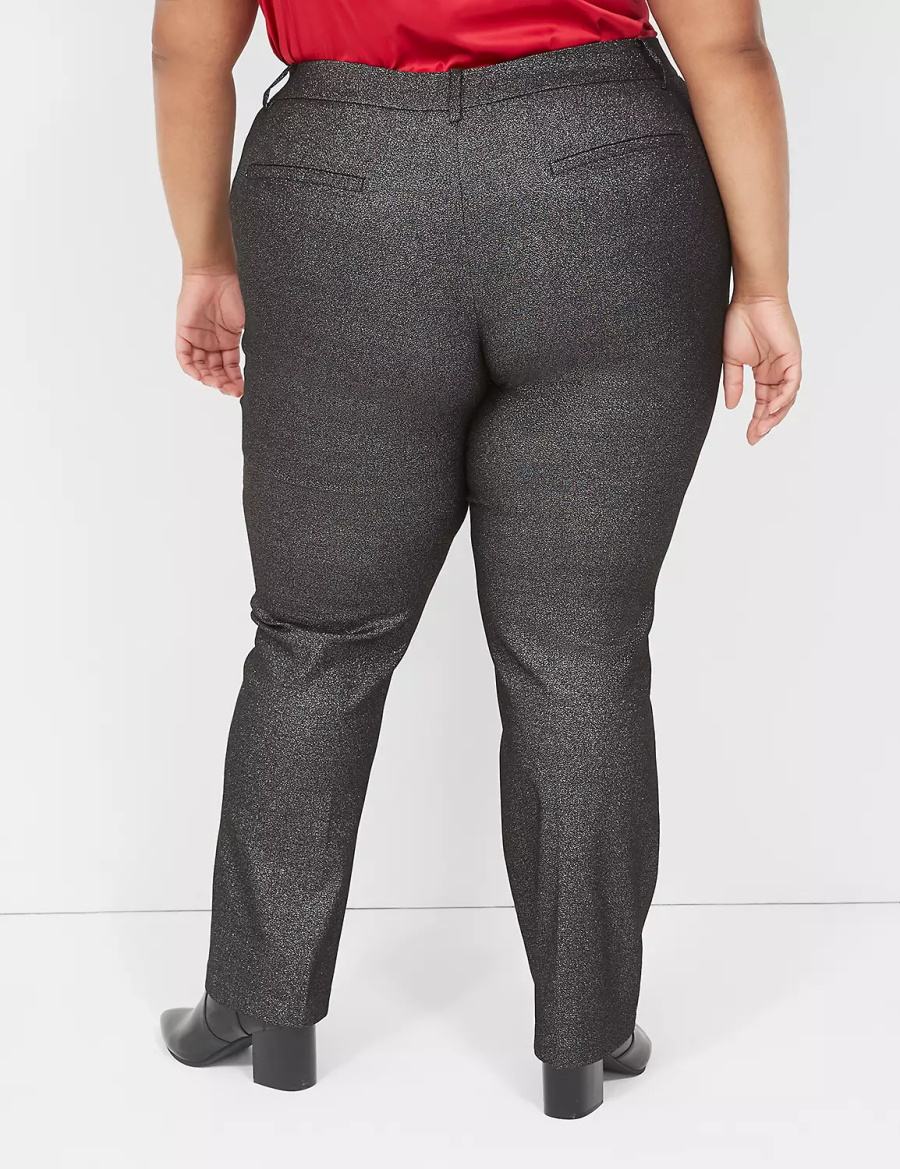 Women Lane Bryant Straight Leg 4-Season Shimmer Pants Black Silver | KBW5394GR