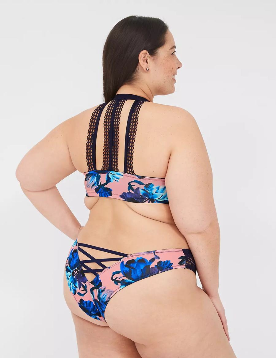 Women Lane Bryant Strappy-Back Boost Plunge Front-Close Bralettes Pink Blue Multicolor | OWO113EC