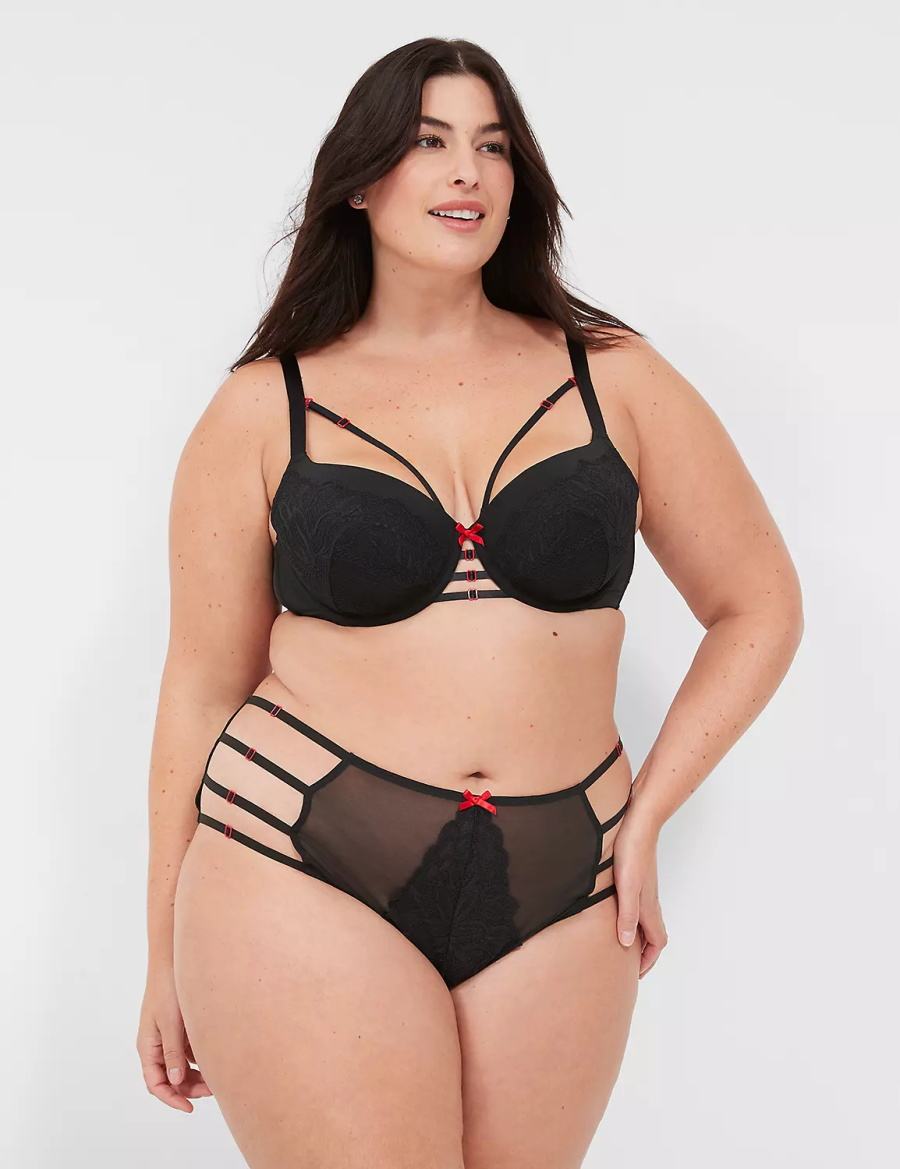 Women Lane Bryant Strappy Brief Briefs Black | CGN6047TX