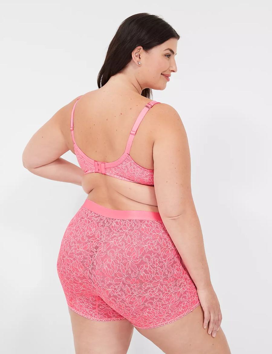 Women Lane Bryant Stretch Lace Boxer Briefs Pink | RQJ3784VI