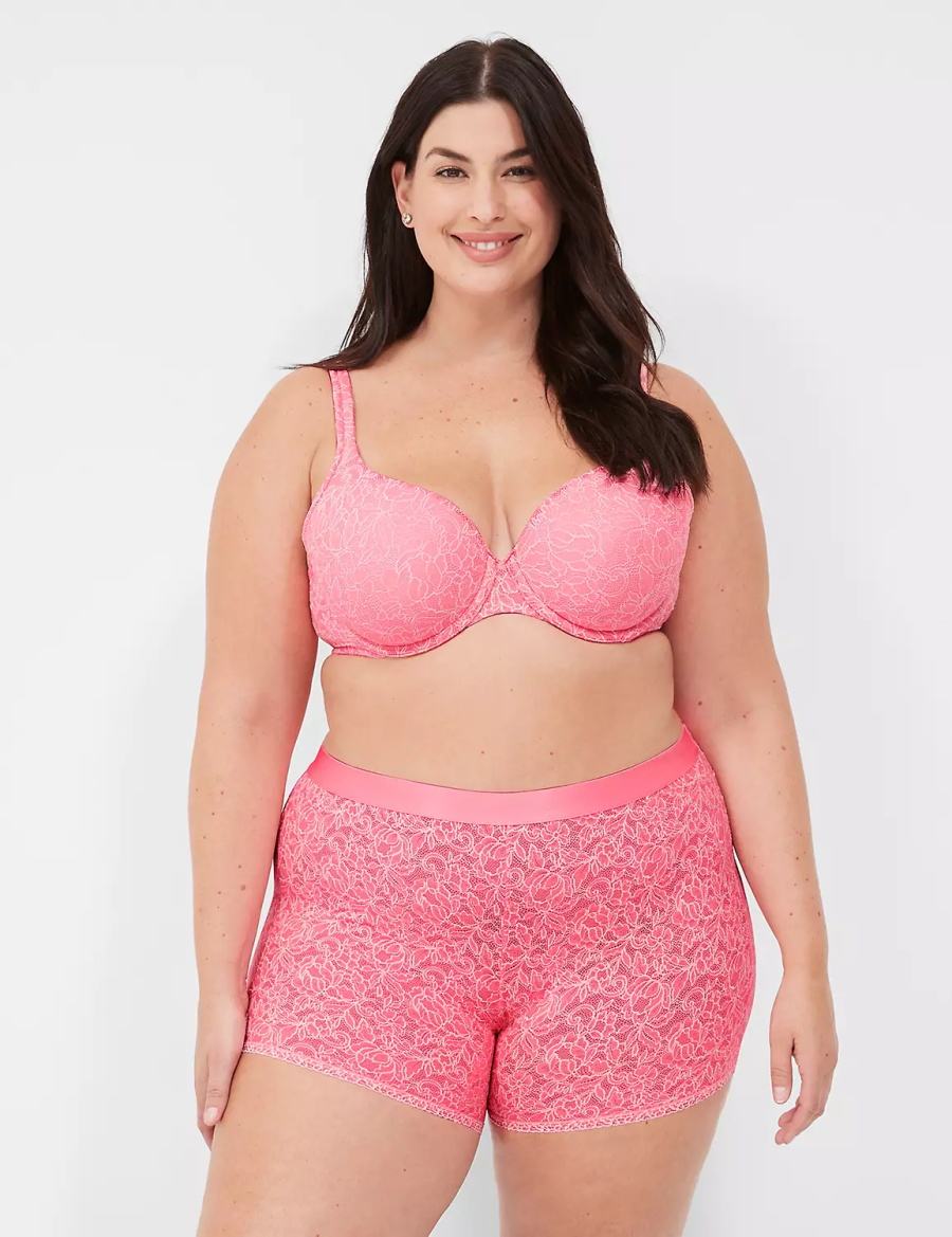 Women Lane Bryant Stretch Lace Boxer Briefs Pink | RQJ3784VI